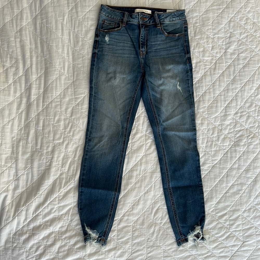 Eunia Denim Skinny Jeans with Raw Hem